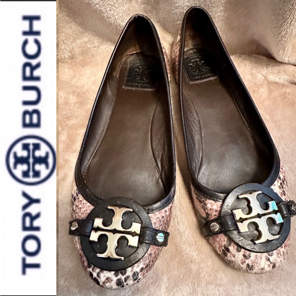 Tory Burch Snakeskin animal print Ballet Flats Shoes 8.5M.